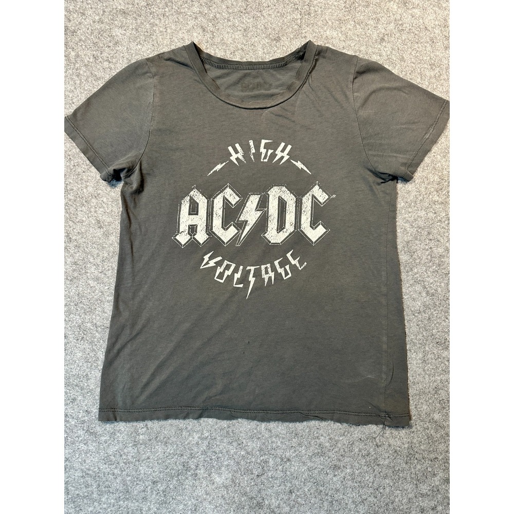 AC/DC T Shirt Womens S Gray White High Voltage Band Graphic Crew Neck